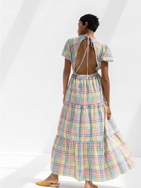 Rujuta Sheth Gema Puff Sleeve Tiered Maxi Dress League Chex Gingham